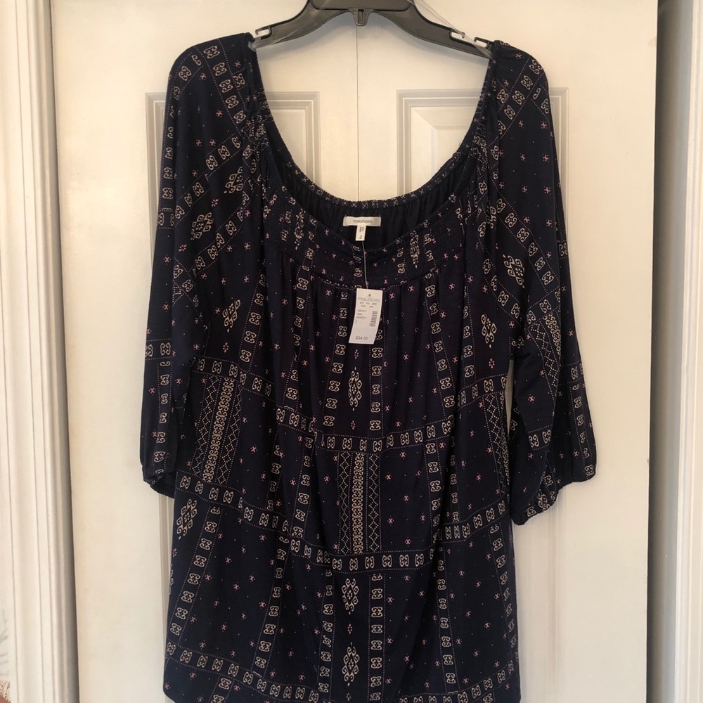 NWT off the shoulder blue and cream 3/4 sleeve top